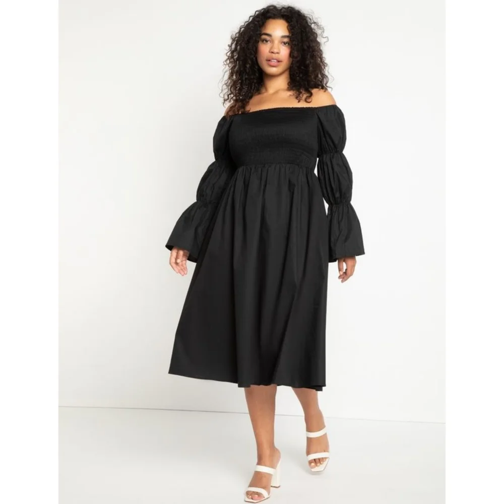 Eloquii Smock Top Off the Shoulder Dress Puff Sleeves Costume Peasant Plus 14 - Picture 3 of 13